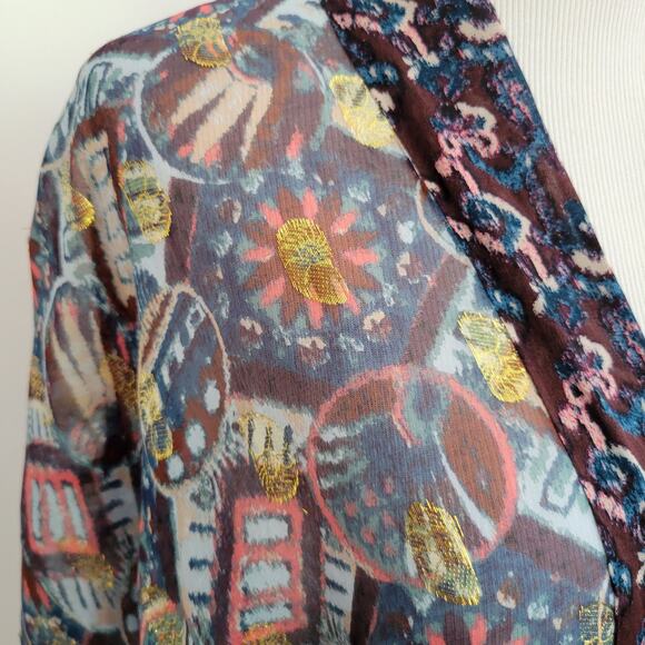 Anna Sui Silk Kimono Open Front Sheer Metallic Gold Purple Women Medium Large - Picture 6 of 13